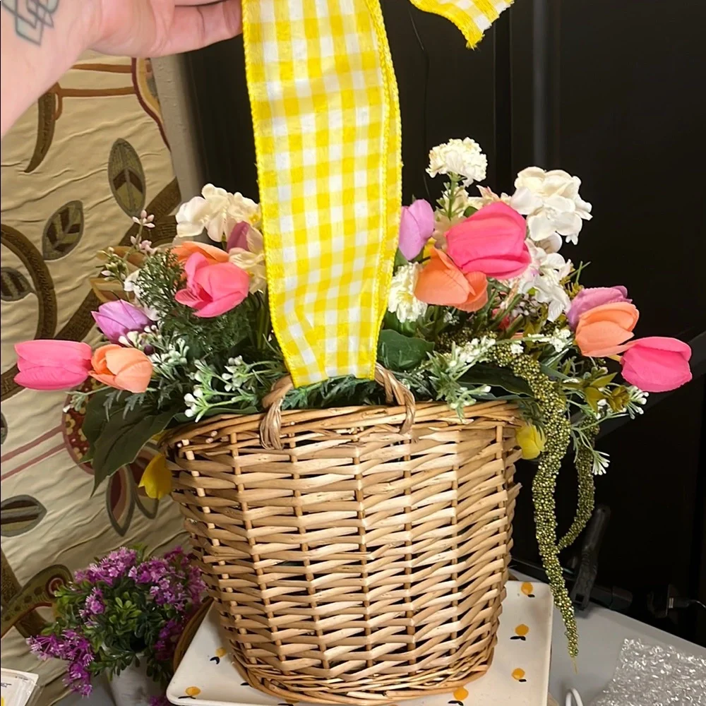 Handmade Floral Basket Door Hanger with honeybee accents